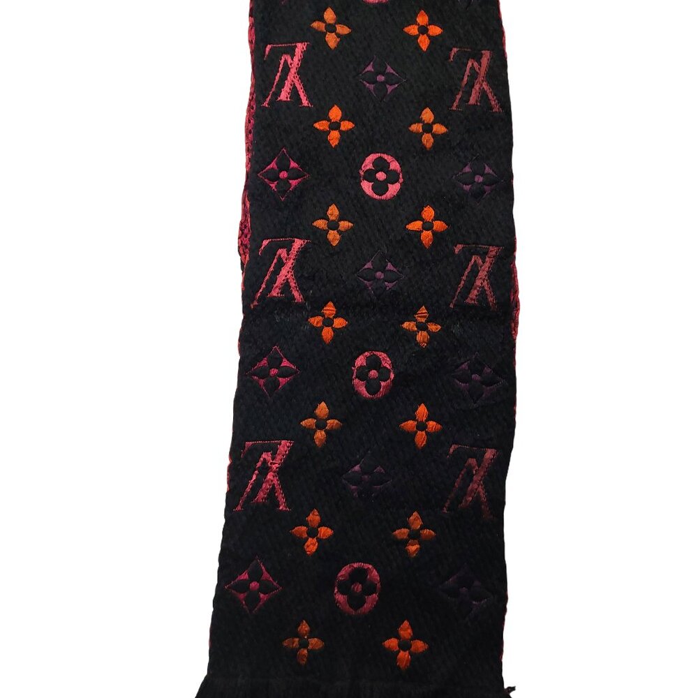 Louis Vuitton LV Black Pink Orange Multi-color Shine Monogram Logomania Scarf - Picture 2 of 8